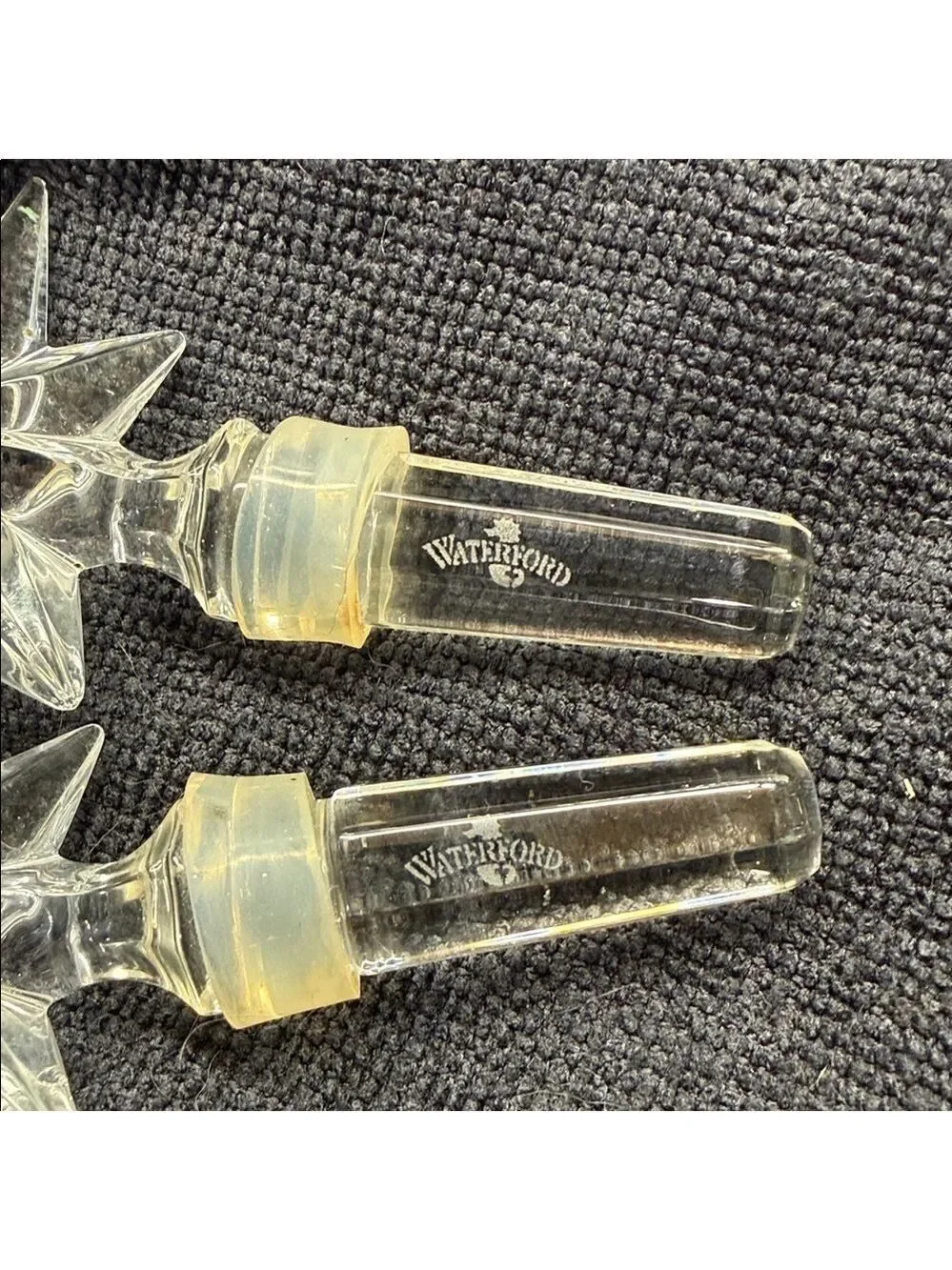 Waterford Crystle Pair of 2 Clear Star or Snowflake Wine Bottle Stoppers 4.5”